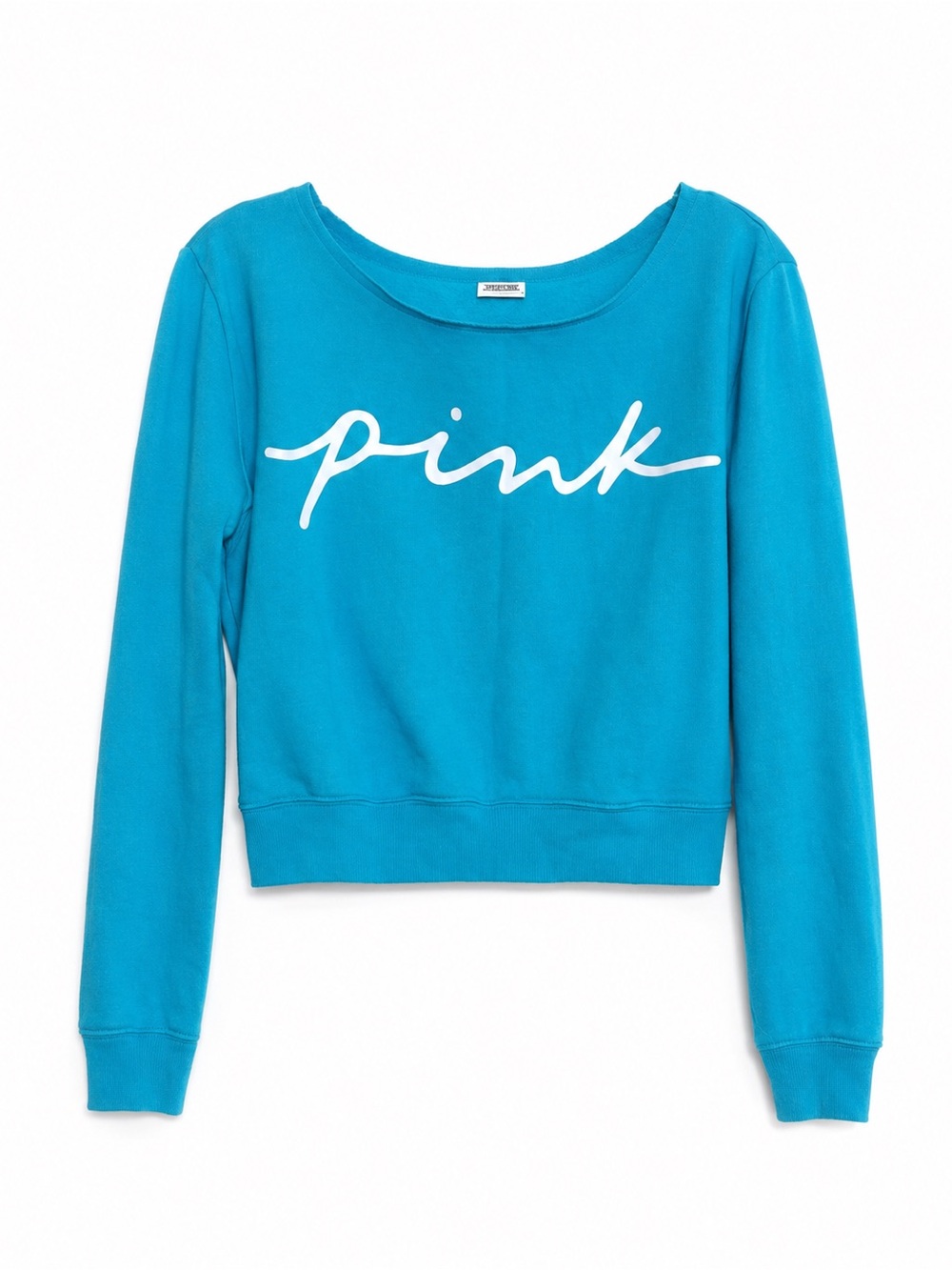 PINK Victoria's Secret Teal Cropped Crewneck Sweatshirt with White Logo